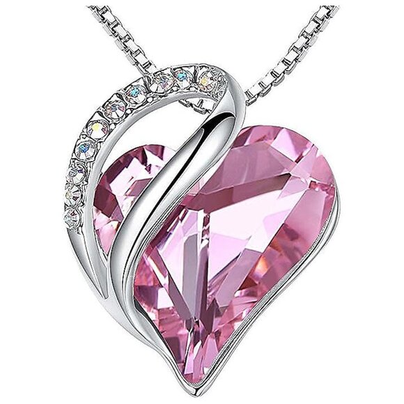 Necklaces for Women, Infinity Love Heart , October-Rose Quartz Pink